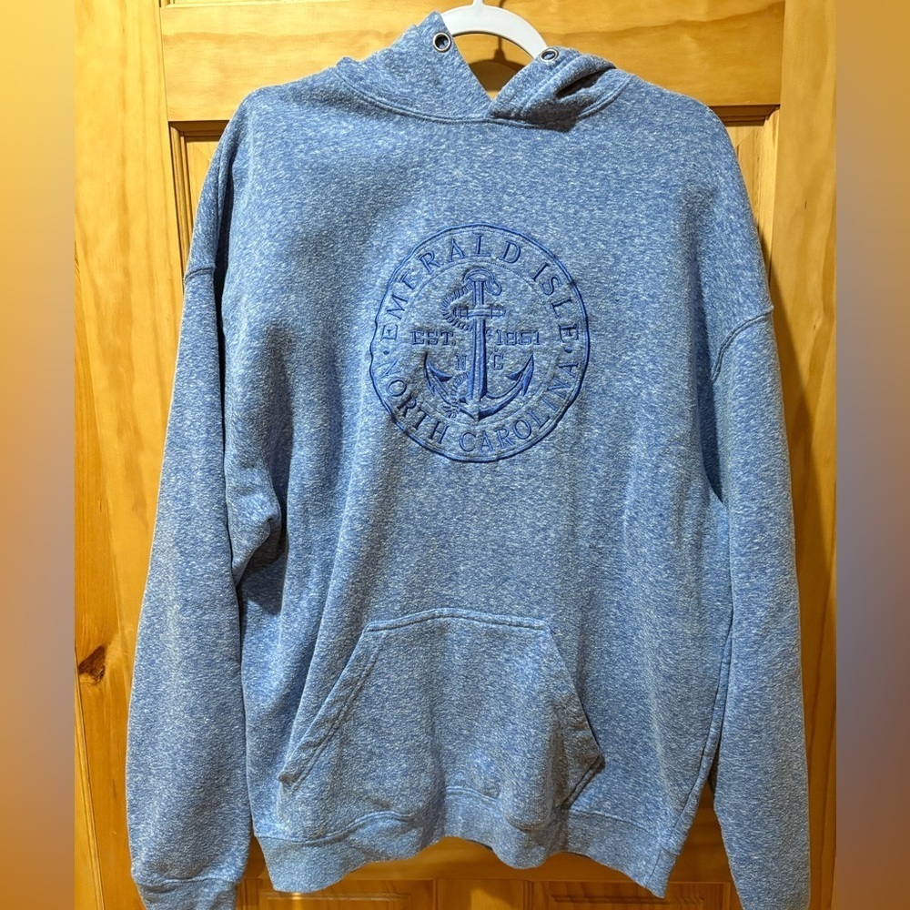 US Vintage embroidered Nautical Emerald Island blue hoodie size XL